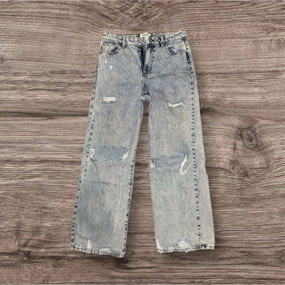 RSQ Women’s Distressed Wide Leg Jeans Light Wash Denim Size 29x31 Y2K Baggy